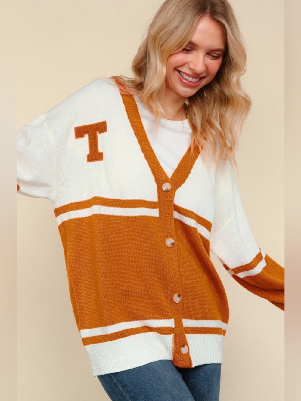 NEW [Haptics] Texas Longhorns NCAA Varsity Cardigan Sweater Women’s Sizes S-3X - Picture 3 of 8